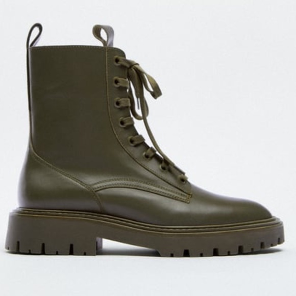 Zara Low (1-1.9 in) Heel Height Combat Boots for Women for  NIB ZARA LOW HEEL LACED LEATHER ANKLE COMBAT BOOTS 9 main image 2